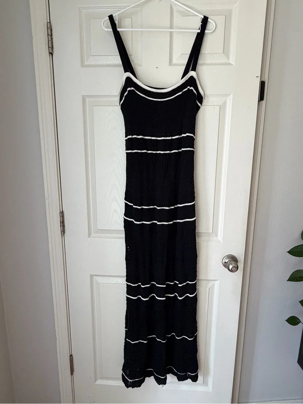 Abercrombie & Fitch Black Crochet Maxi Dress with White Trim
